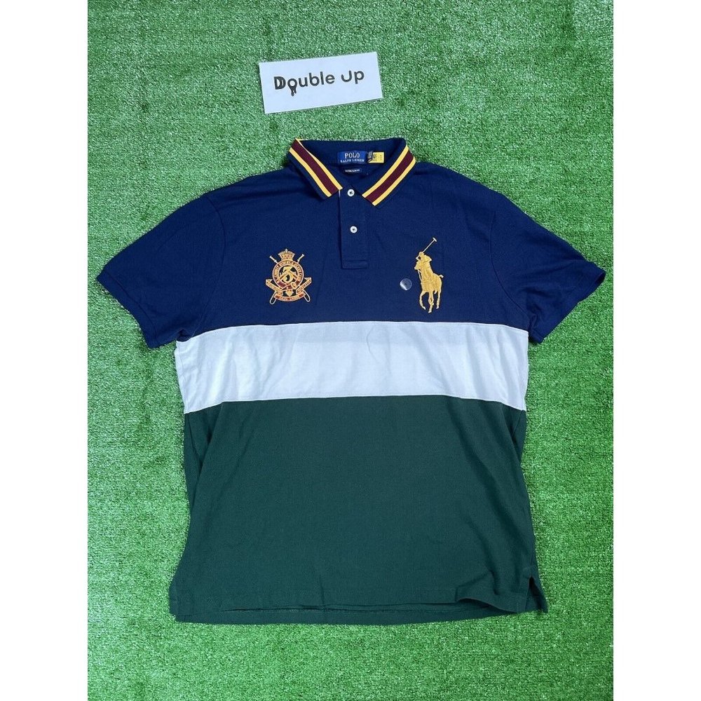 Men Polo Ralph Lauren Blue Green Classic Fit RUGBY Polo XL Big Horse And Crest